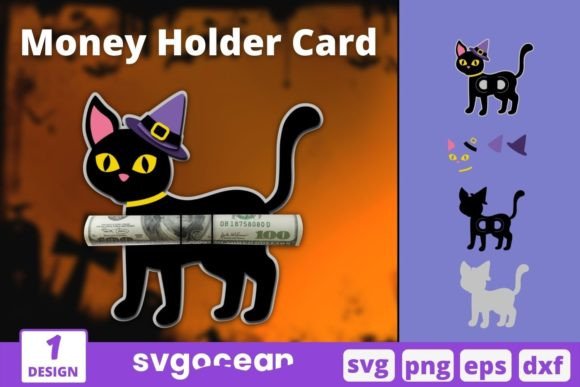 Black Cat Money Holder Card SVG