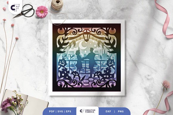 Dancing Couple in the Rooftop Shadow Box: A Creative and Romantic Paper Cutting Template