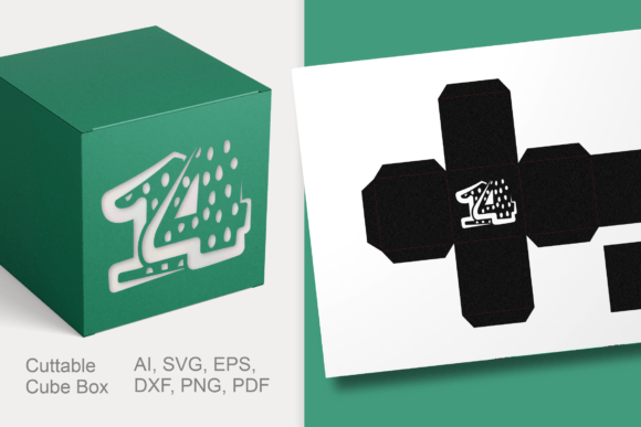 Number 14 Cube Gift Box Template SVG