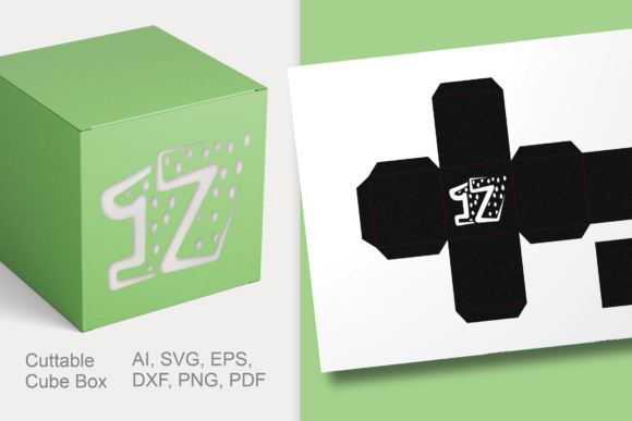 Number 17 Cube Gift Box Template SVG