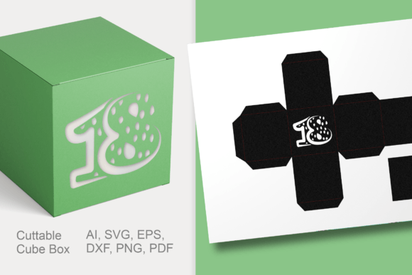 Number 18 Cube Gift Box Template SVG